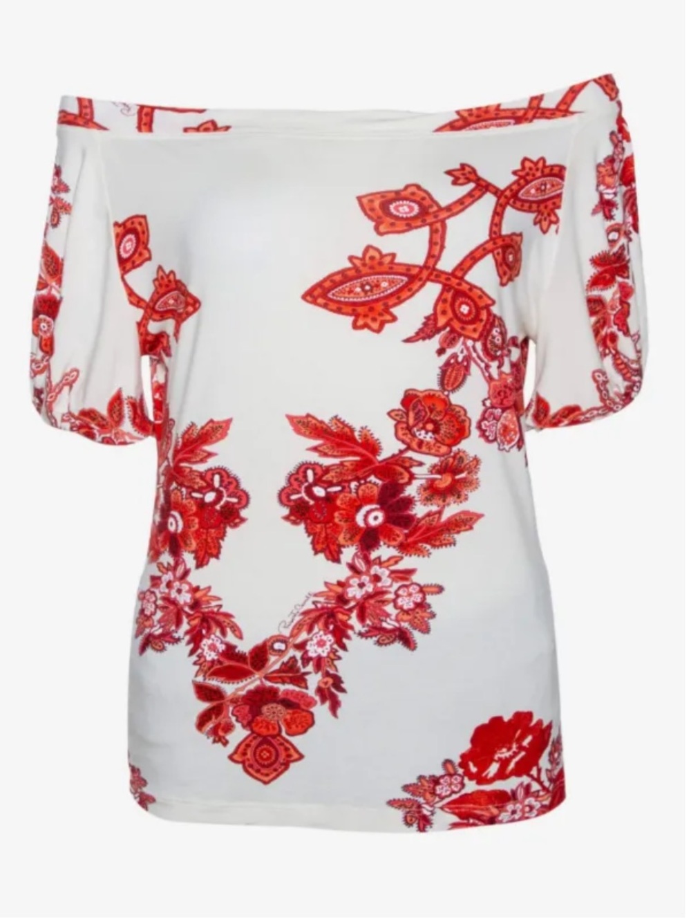 Vintage Roberto Cavalli Cream/White Off-Shoulder Top w/ Red Floral Size 42 or Md - Picture 13 of 13
